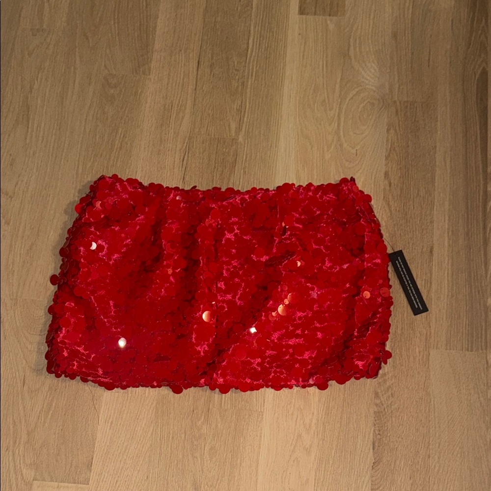 White Fox Boutique Red Sequin Floral Mini Skirt